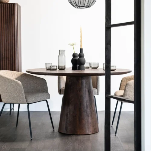 Ronde Eettafel Aron Mangohout Bruin - 130cm - Afbeelding 7