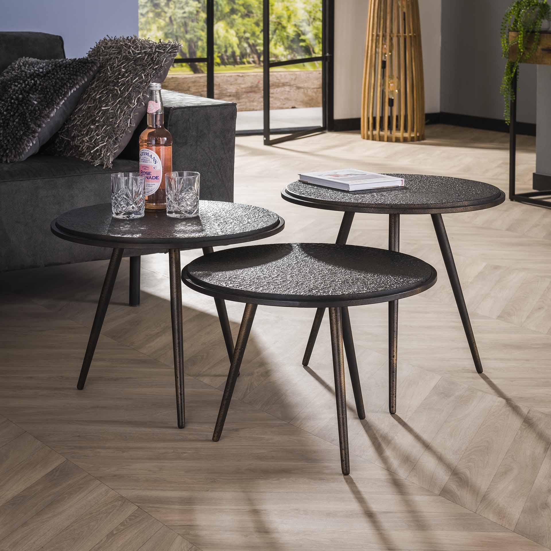 Ronde Salontafel Metallic set van 3 stuks Zwart (showroom model) - Afbeelding 7