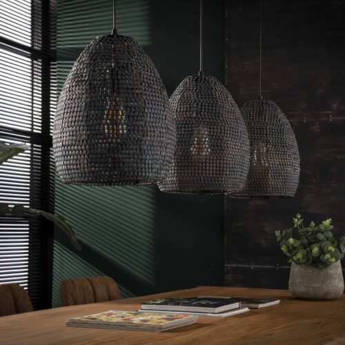 Hanglamp Armor Ovaal Zwart Bruin - 3 lampen - Afbeelding 2