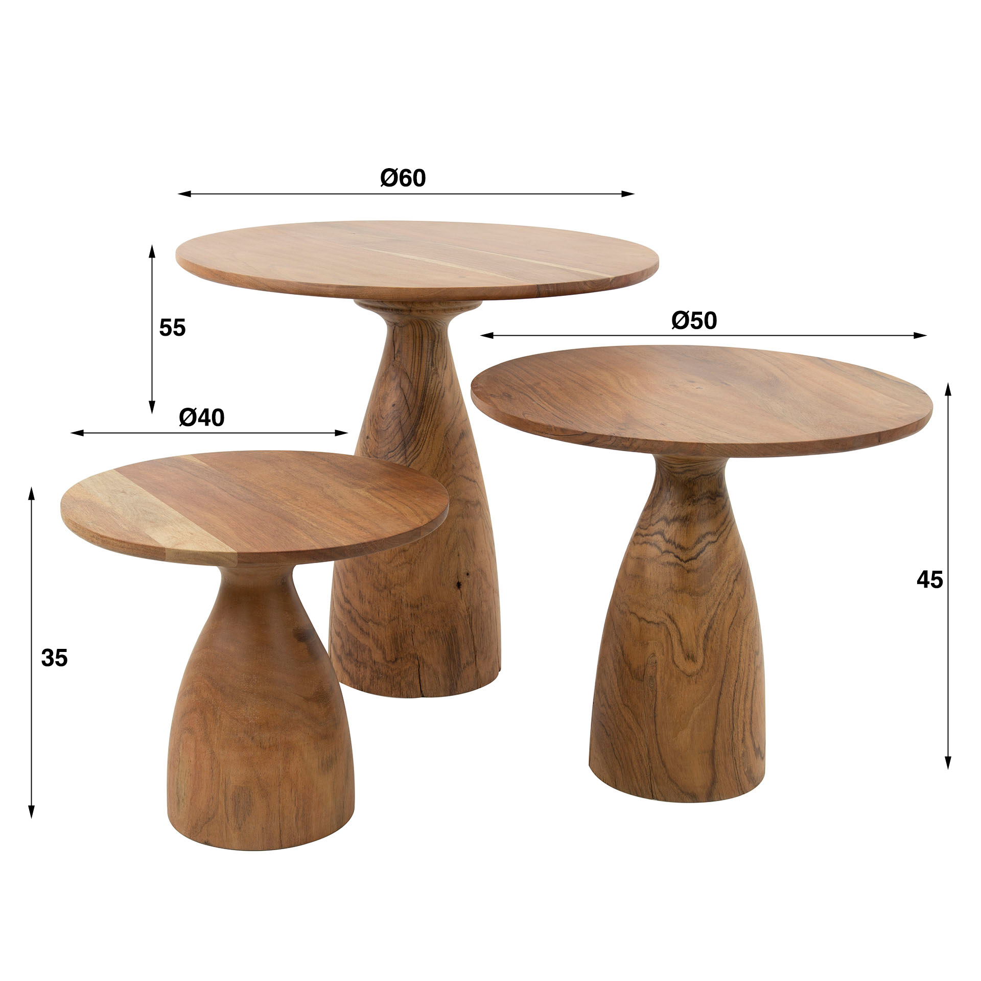 Ronde Salontafel Kiara Acaciahout - Set van 3 stuks - Afbeelding 3