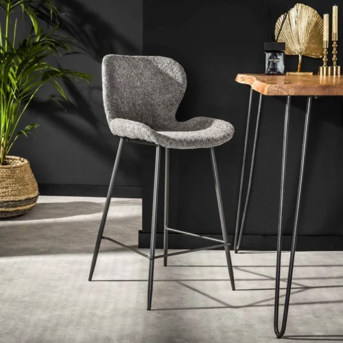 Barkruk Ronde Buis Bouclé Zandkleur (zithoogte 67 cm) - Afbeelding 2