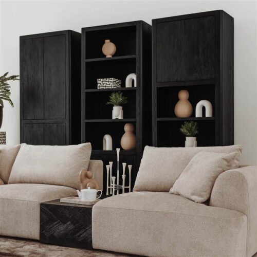 Wandkast Tenna Mangohout 220 x 80 cm - Zwart